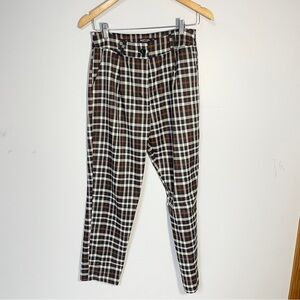 Nasty Gal Women's High‎ Waisted Brown Black Plaid Pleated Pants size 6